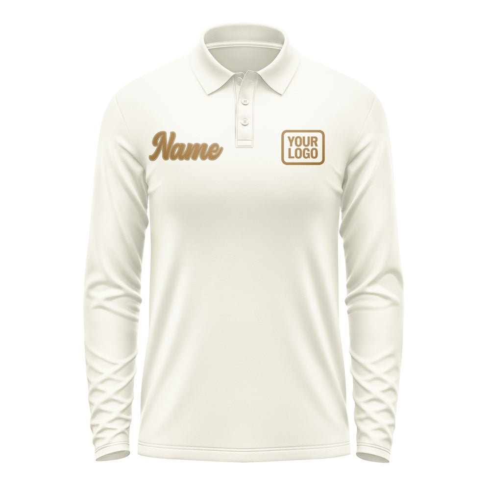Custom Cream Khaki Long Sleeve Polo Shirt