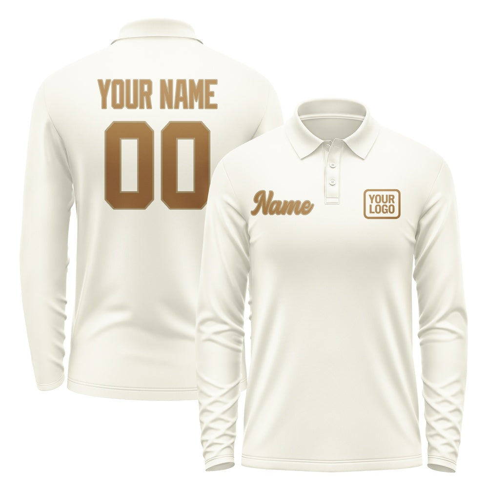 Custom Cream Khaki Long Sleeve Polo Shirt