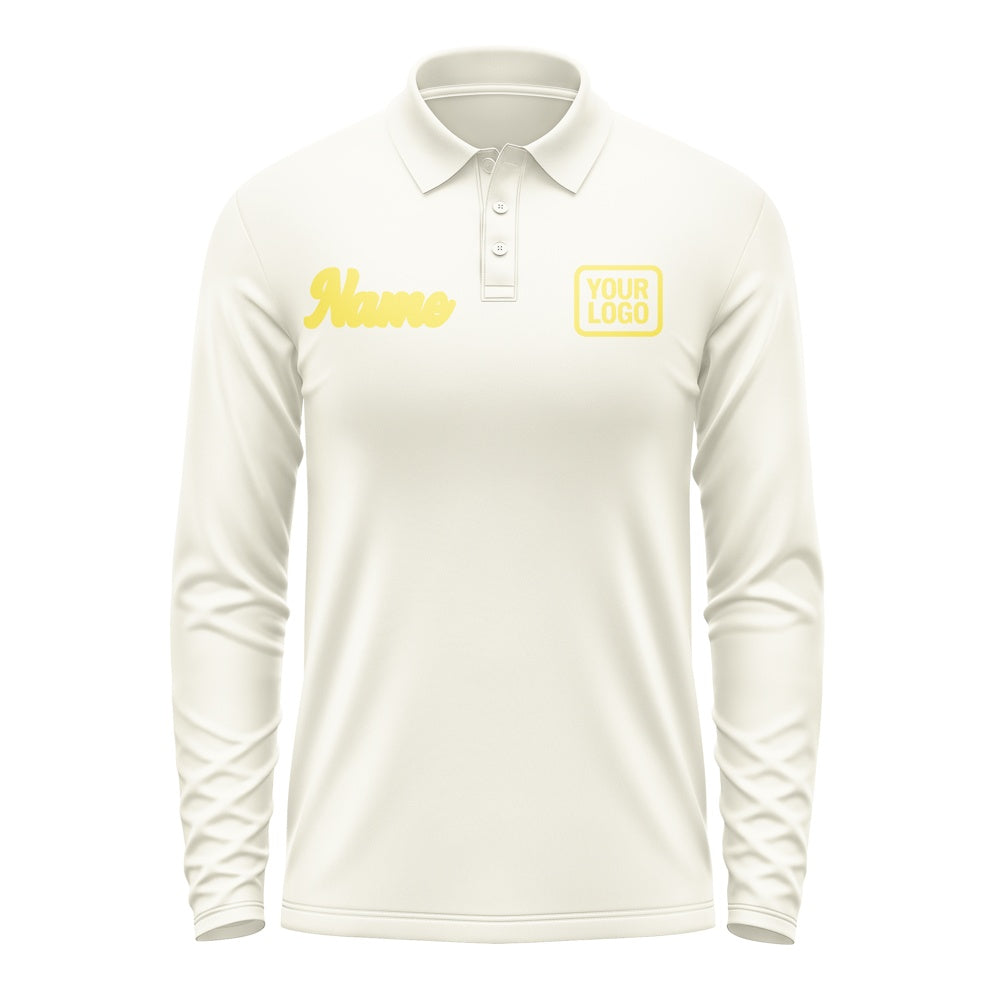 Custom Cream Light Yellow Long Sleeve Polo Shirt