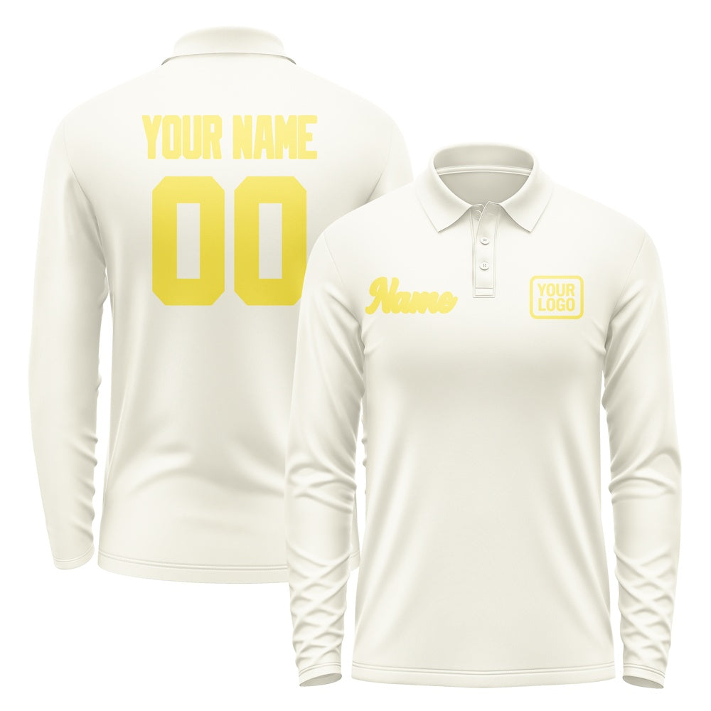 Custom Cream Light Yellow Long Sleeve Polo Shirt