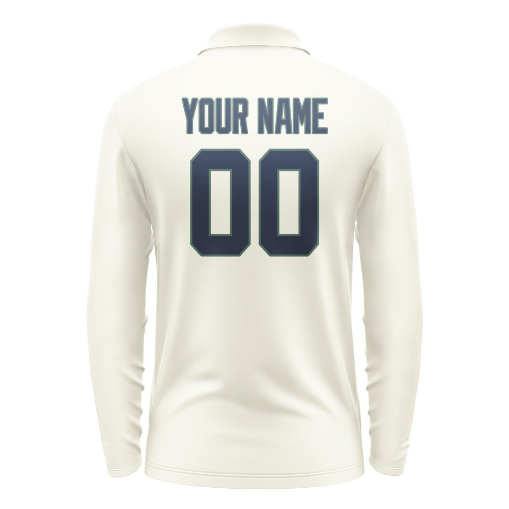 Custom Cream Blue Long Sleeve Polo Shirt