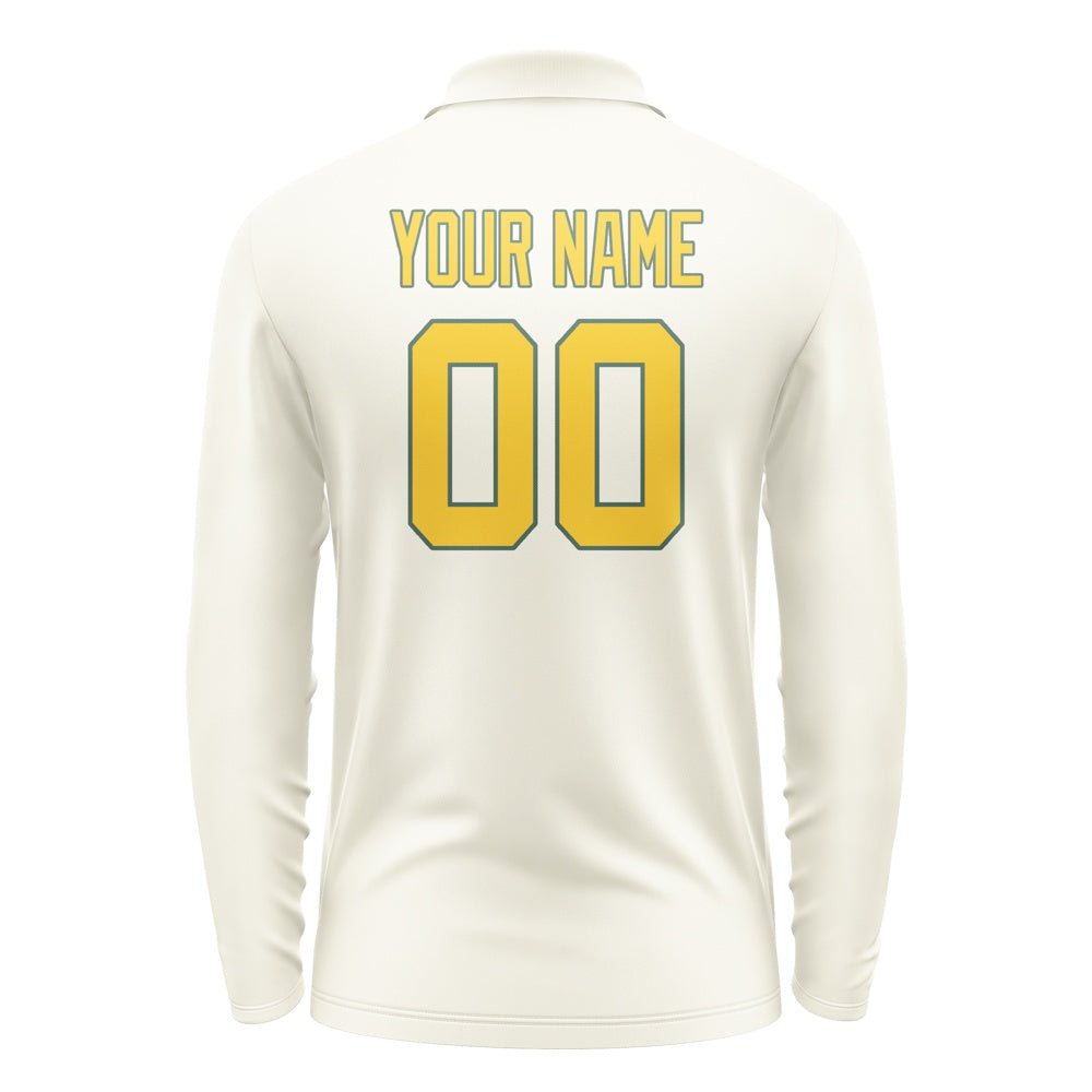 Custom Cream Gold Long Sleeve Polo Shirt