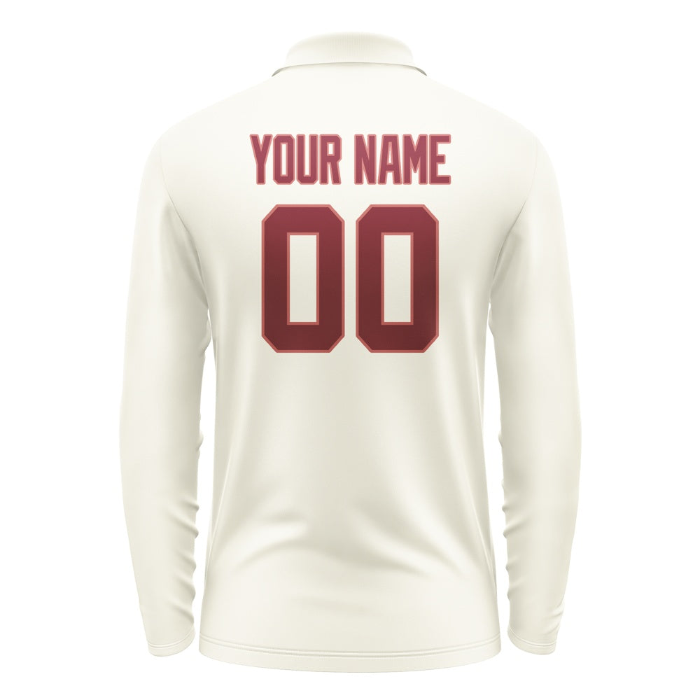 Custom Cream Crimson Red Long Sleeve Polo Shirt