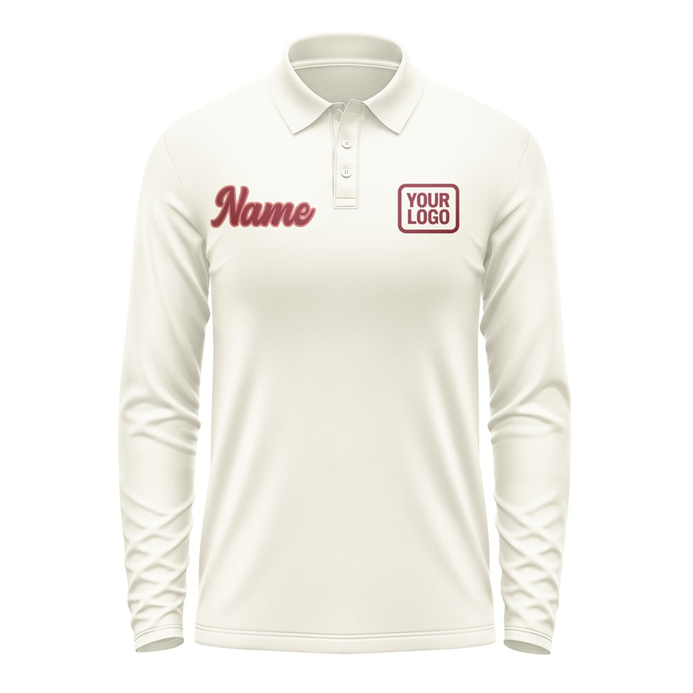 Custom Cream Crimson Red Long Sleeve Polo Shirt