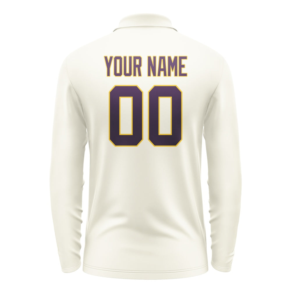 Custom Cream Purple Long Sleeve Polo Shirt