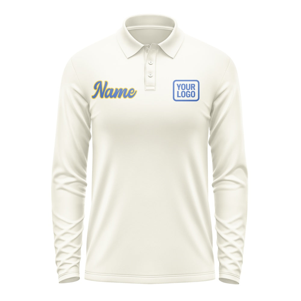 Custom Cream Sky Blue Long Sleeve Polo Shirt