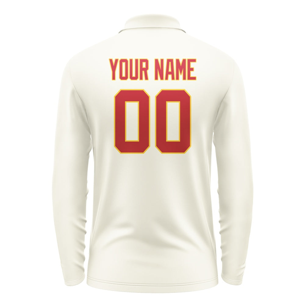 Custom Cream Red Long Sleeve Polo Shirt