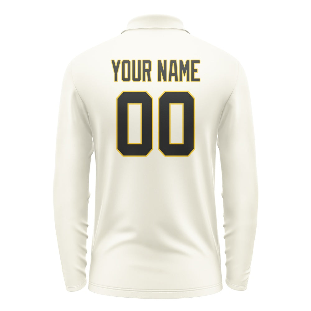 Custom Cream Black Long Sleeve Polo Shirt