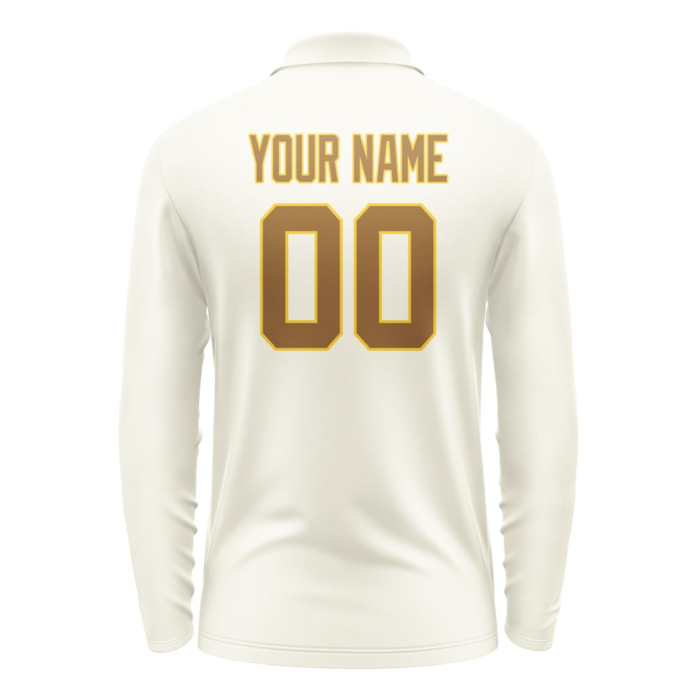 Custom Cream Khaki Long Sleeve Polo Shirt