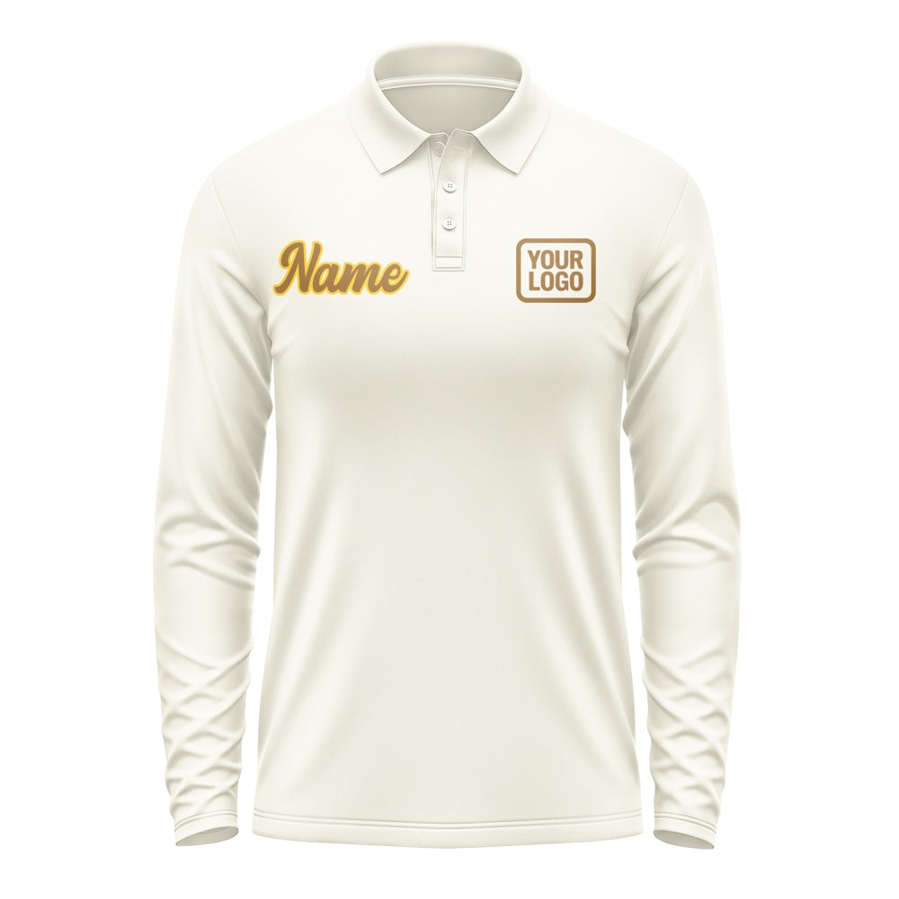 Custom Cream Khaki Long Sleeve Polo Shirt