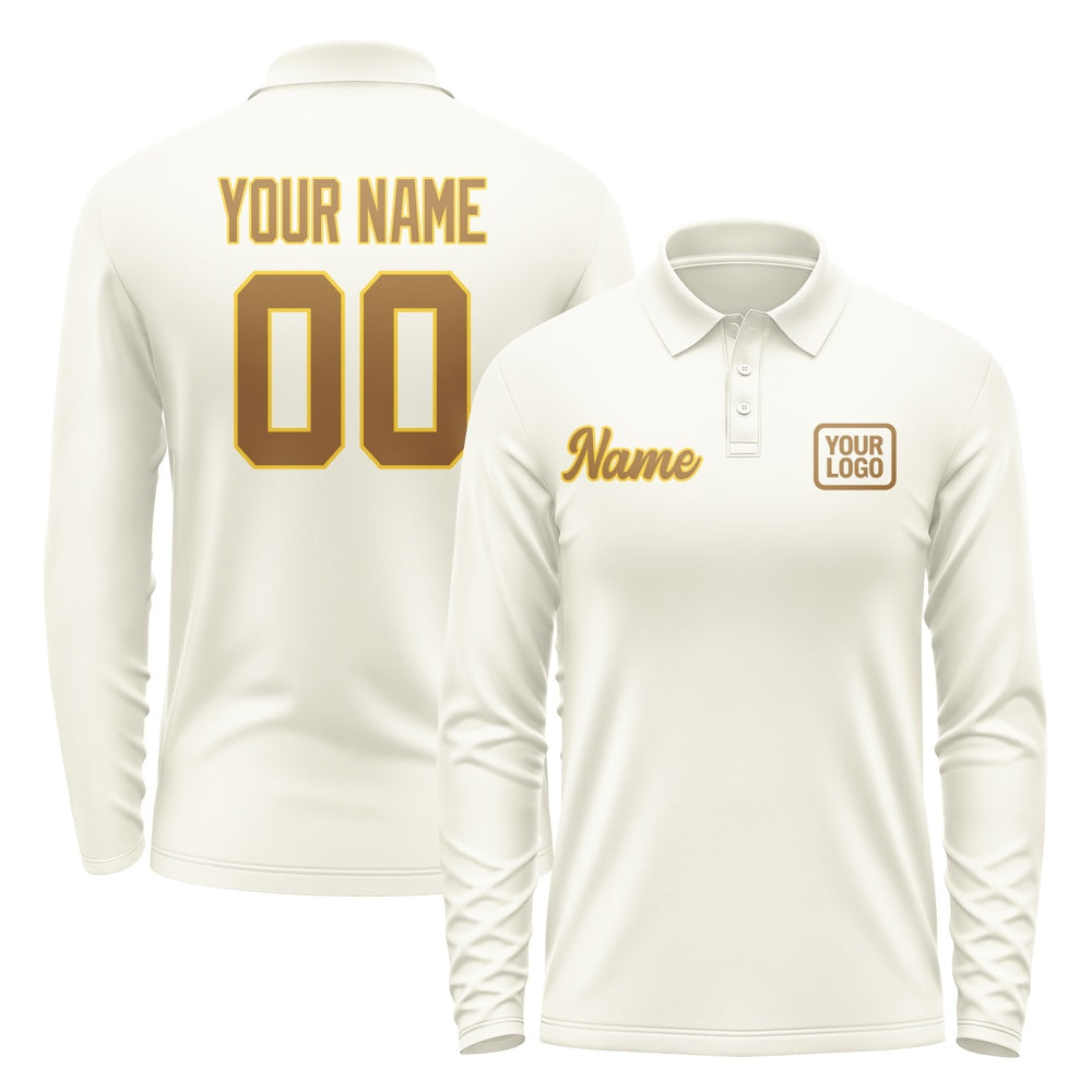 Custom Cream Khaki Long Sleeve Polo Shirt