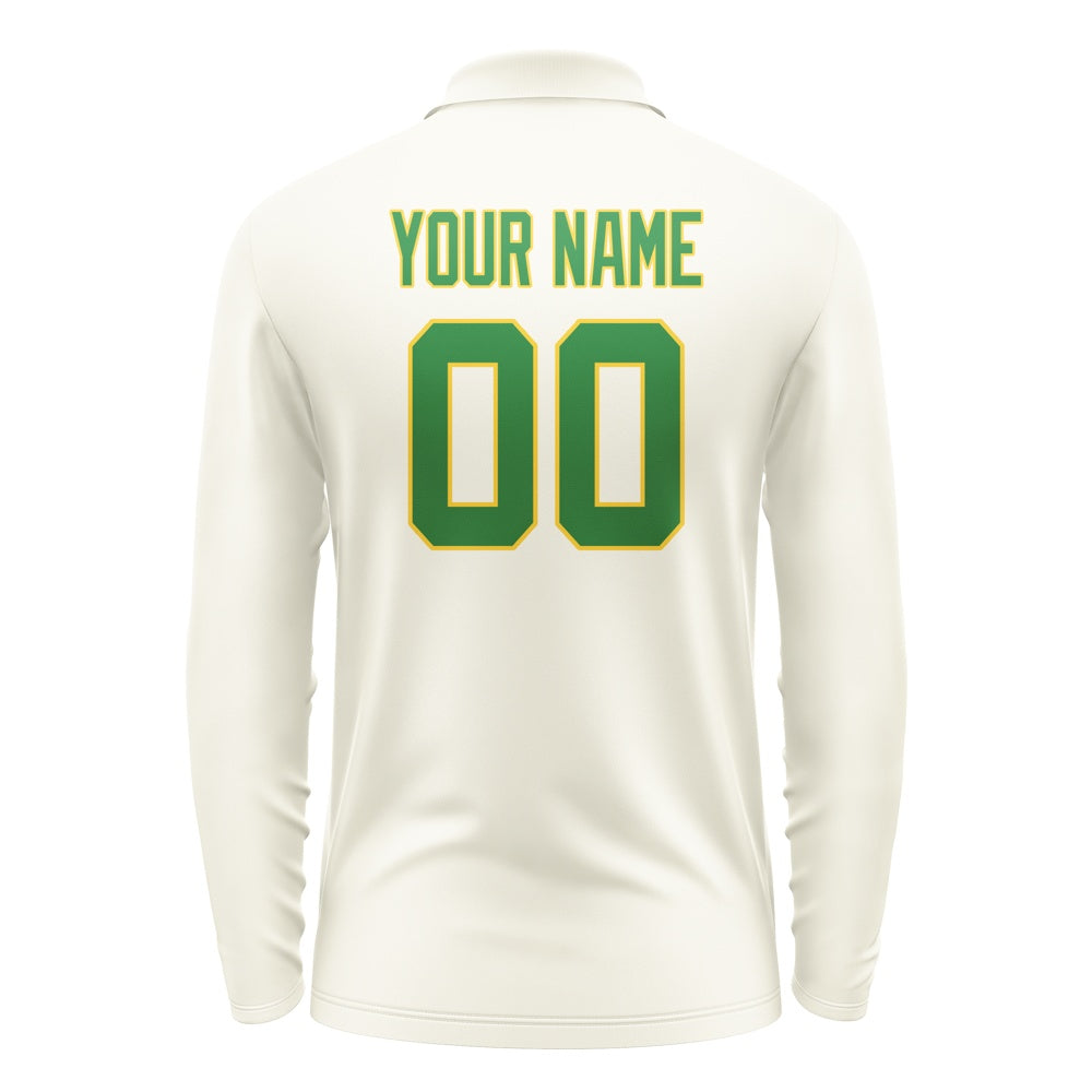 Custom Cream Emerald Green Long Sleeve Polo Shirt