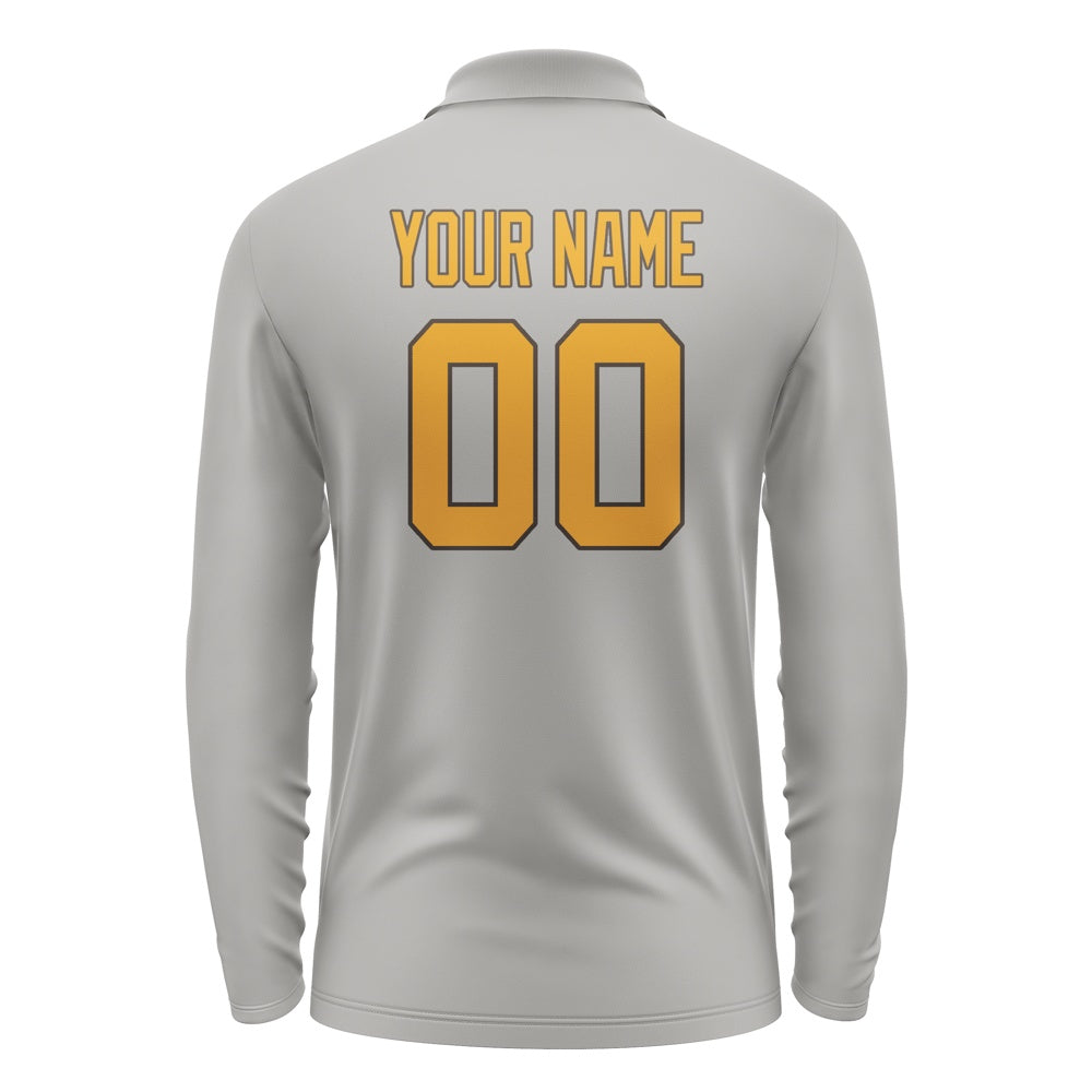 Custom Gray Yellow Long Sleeve Polo Shirt