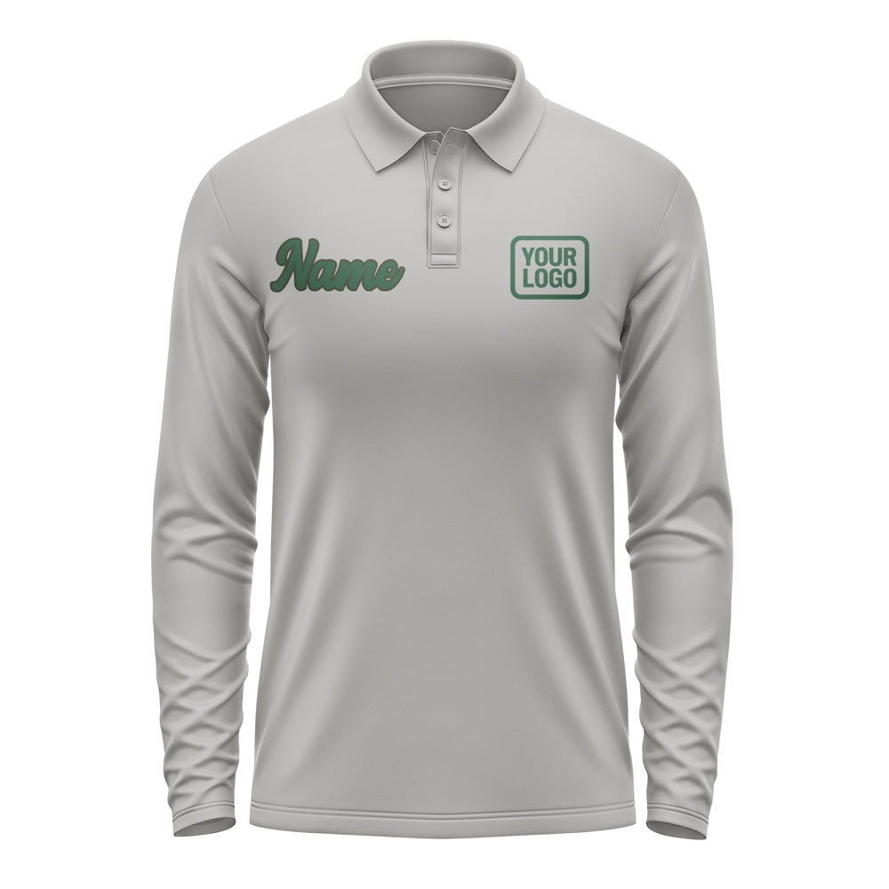 Custom Gray Green Long Sleeve Polo Shirt