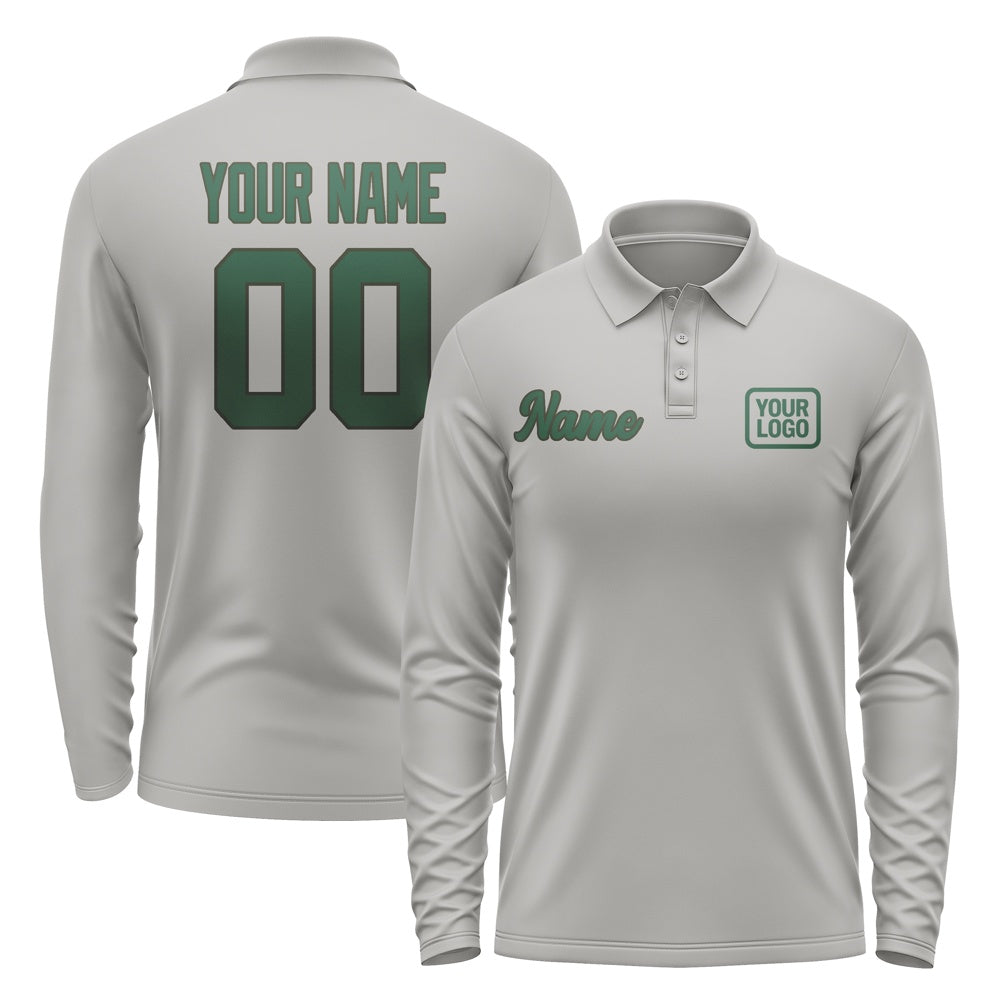 Custom Gray Green Long Sleeve Polo Shirt