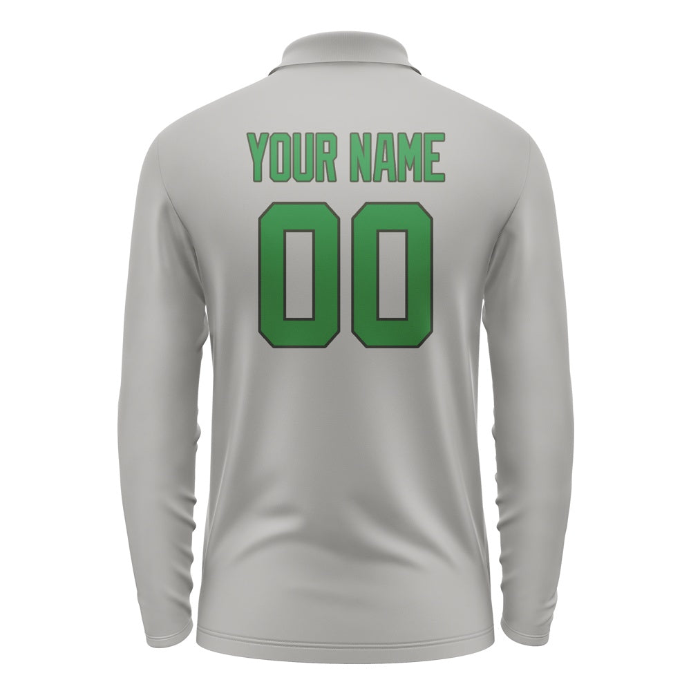 Custom Gray Emerald Green Long Sleeve Polo Shirt