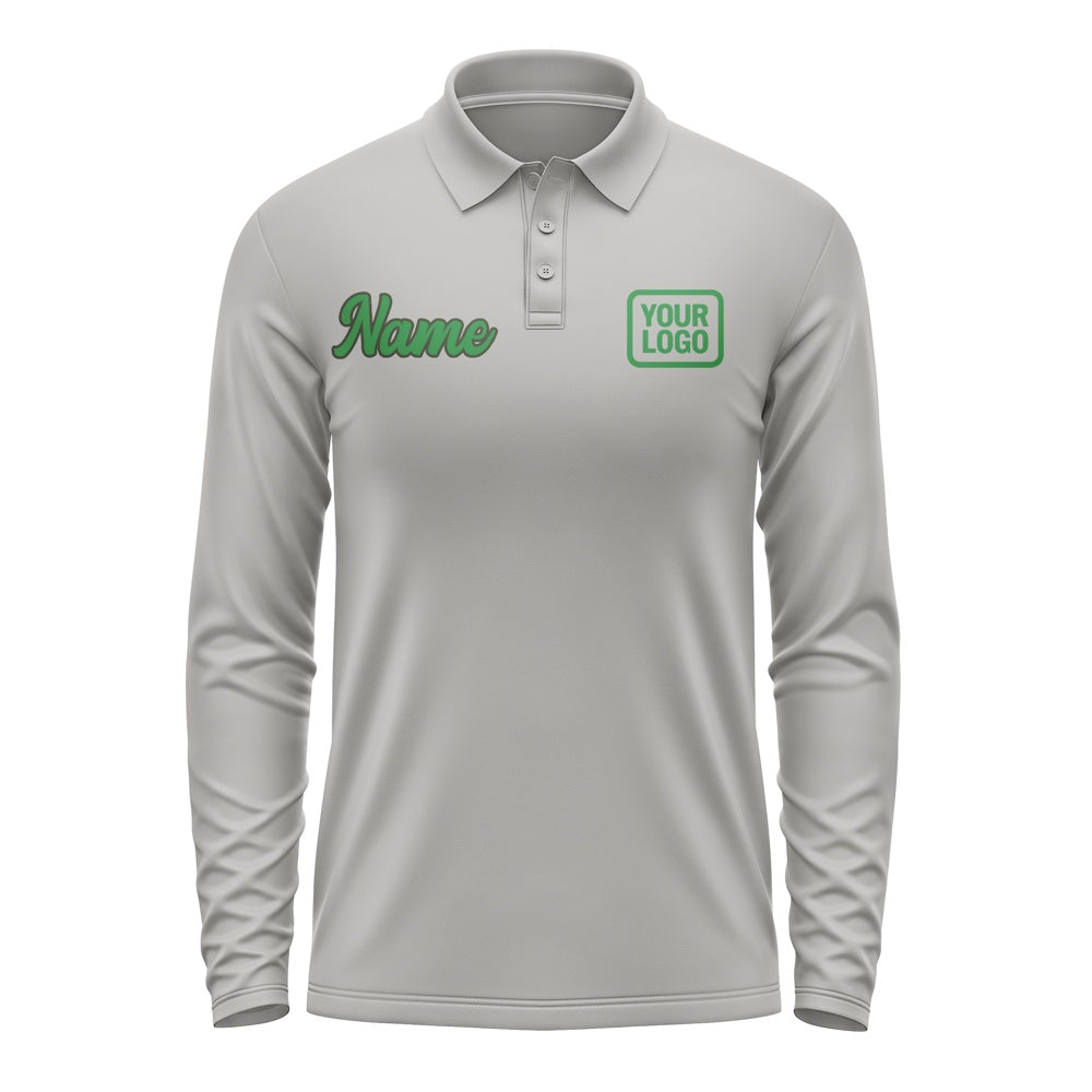 Custom Gray Emerald Green Long Sleeve Polo Shirt