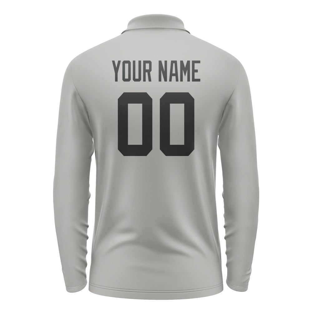 Custom Gray Black Long Sleeve Polo Shirt