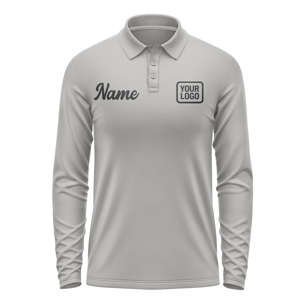 Custom Gray Black Long Sleeve Polo Shirt