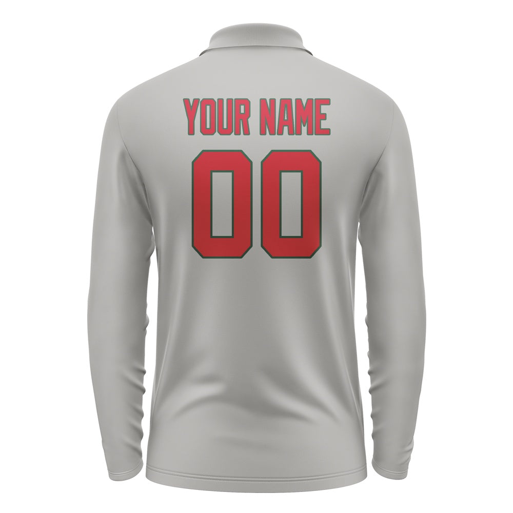 Custom Gray Red Long Sleeve Polo Shirt