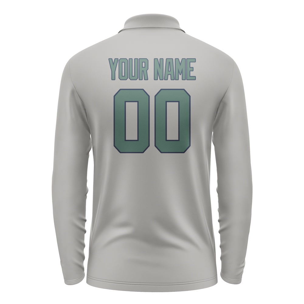 Custom Gray Blue Green Long Sleeve Polo Shirt