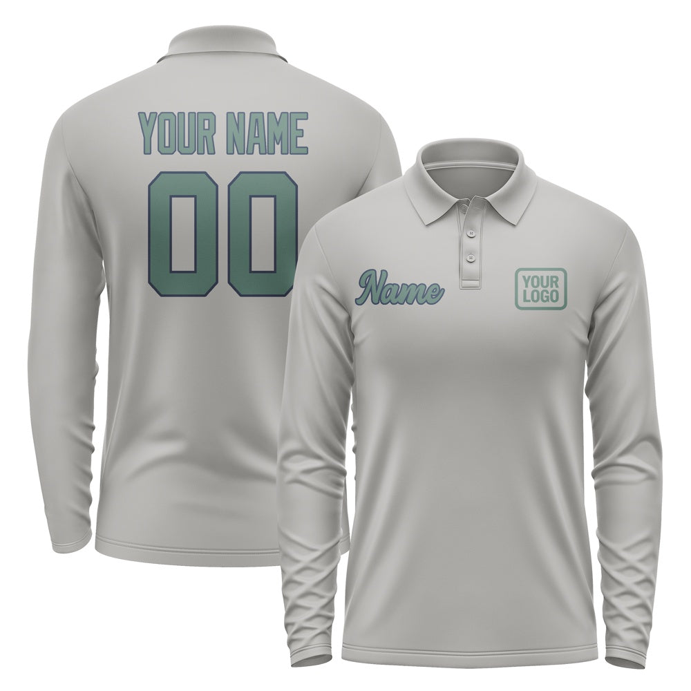 Custom Gray Blue Green Long Sleeve Polo Shirt