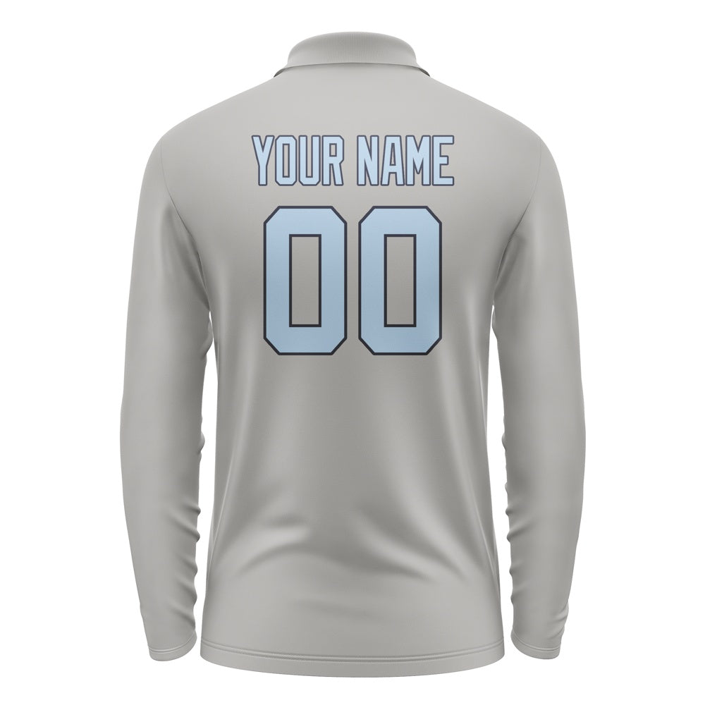 Custom Gray Light Blue Long Sleeve Polo Shirt