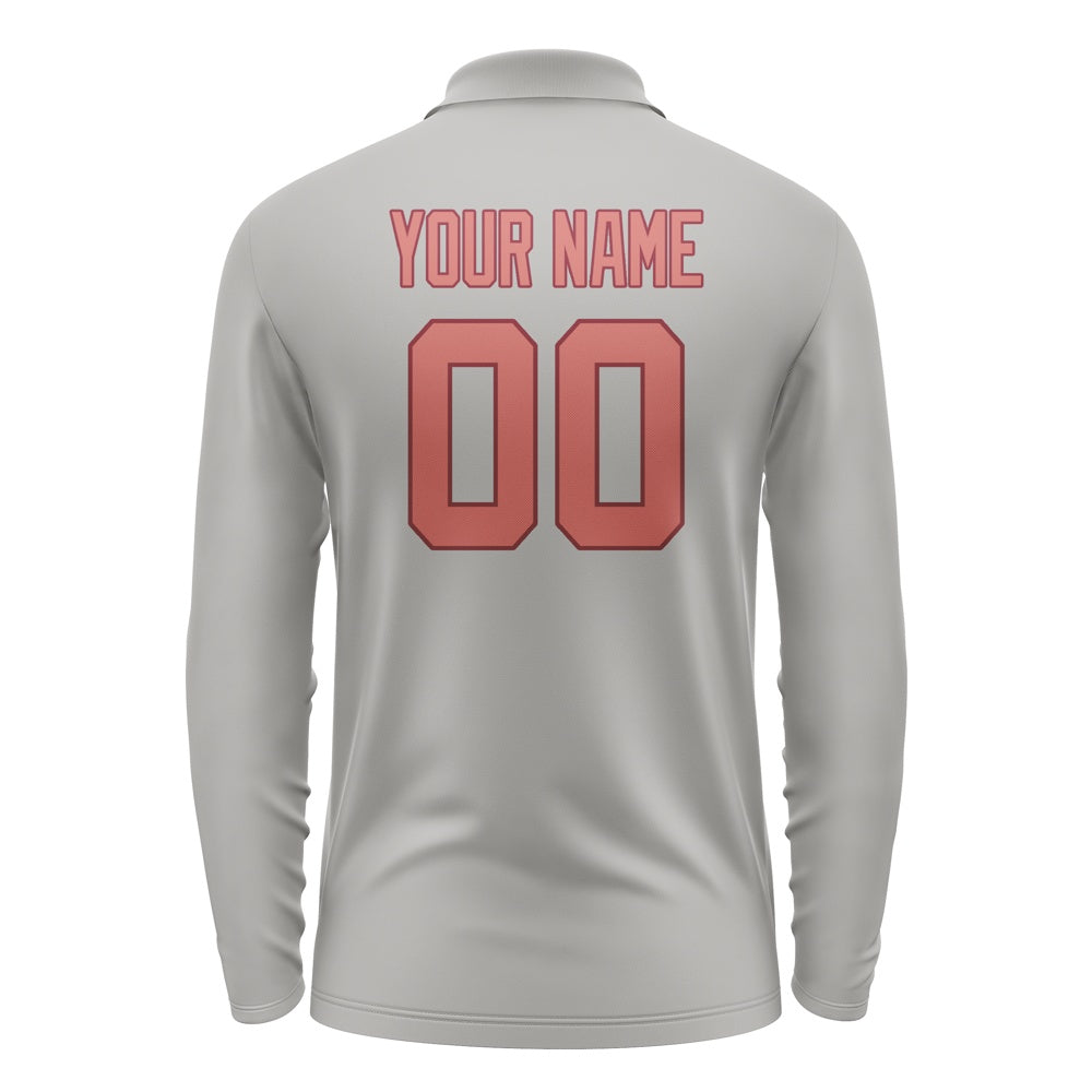 Custom Gray Copper Rose Long Sleeve Polo Shirt