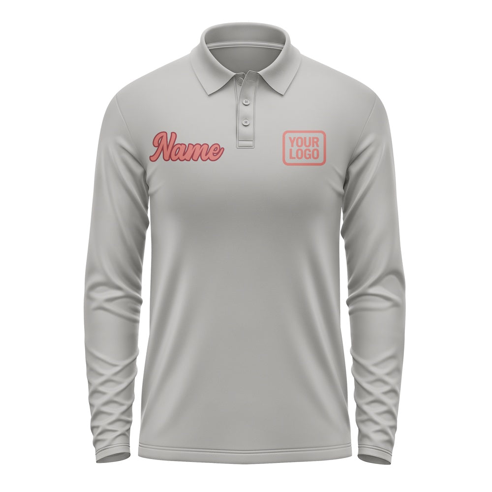 Custom Gray Copper Rose Long Sleeve Polo Shirt