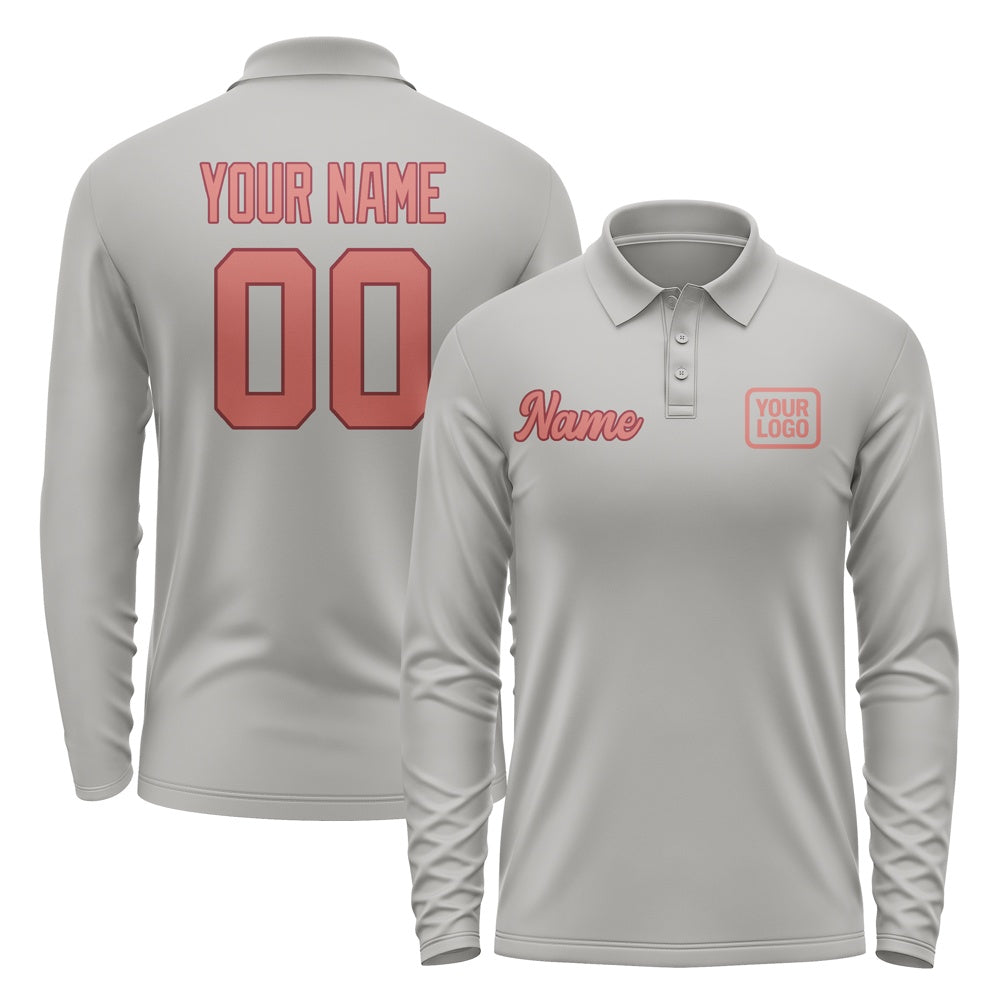 Custom Gray Copper Rose Long Sleeve Polo Shirt