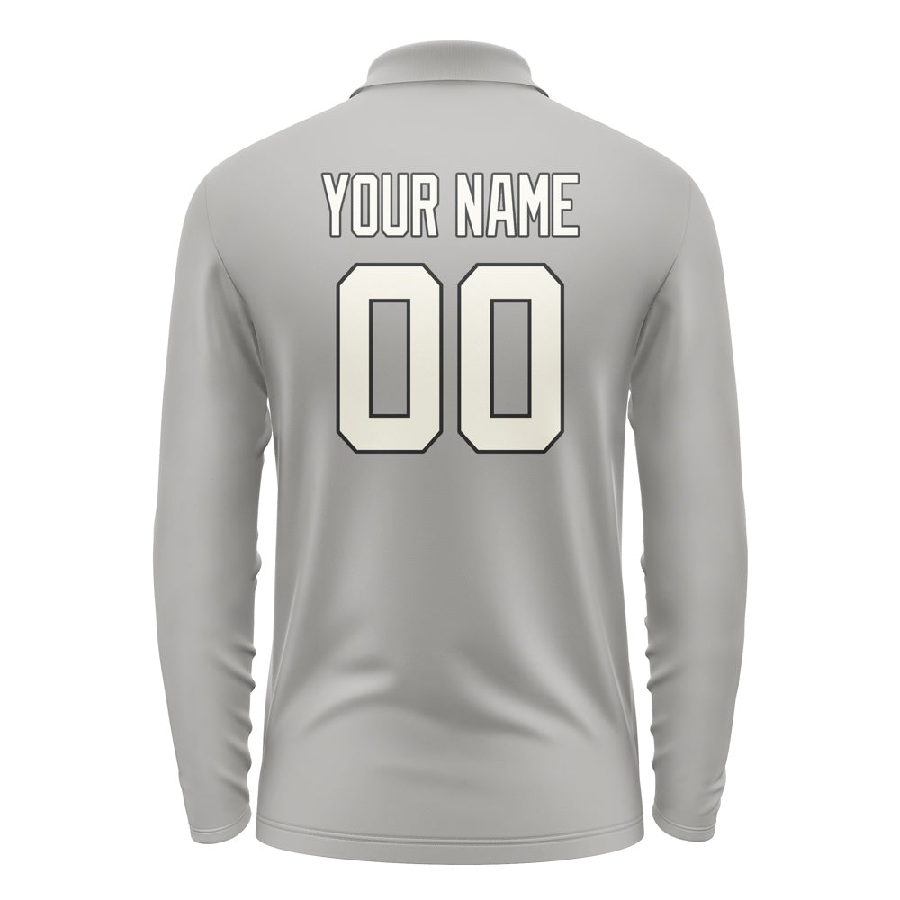Custom Gray Cream Long Sleeve Polo Shirt