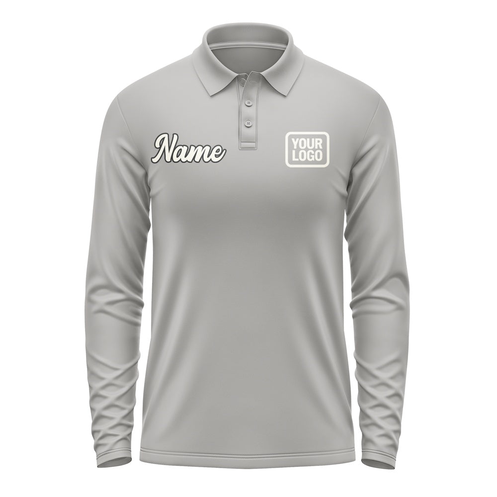 Custom Gray Cream Long Sleeve Polo Shirt