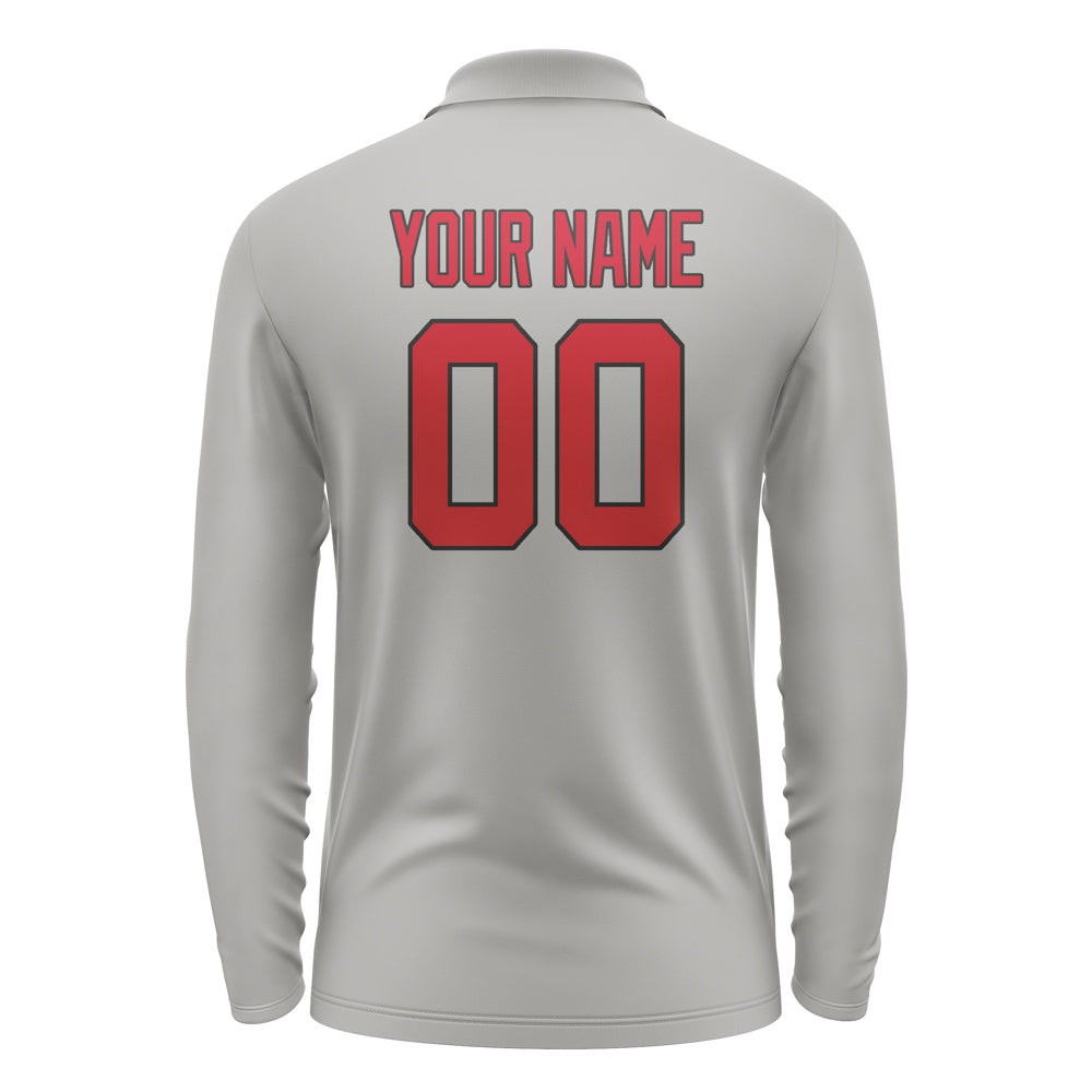 Custom Gray Red Long Sleeve Polo Shirt