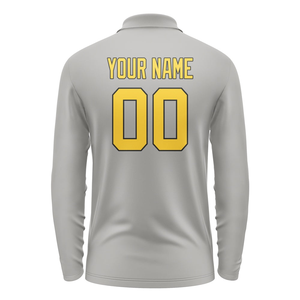 Custom Gray Gold Long Sleeve Polo Shirt