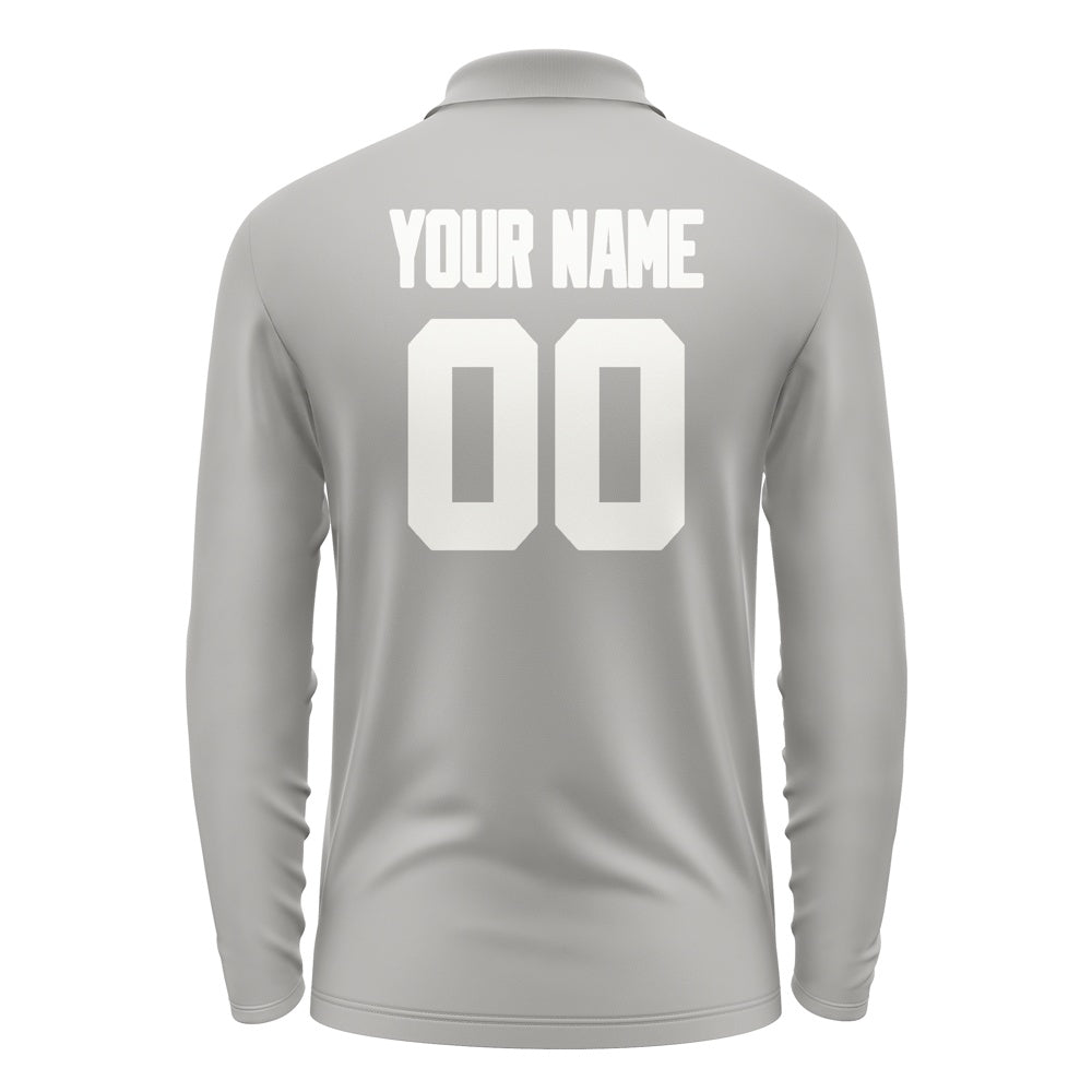 Custom Gray White Long Sleeve Polo Shirt