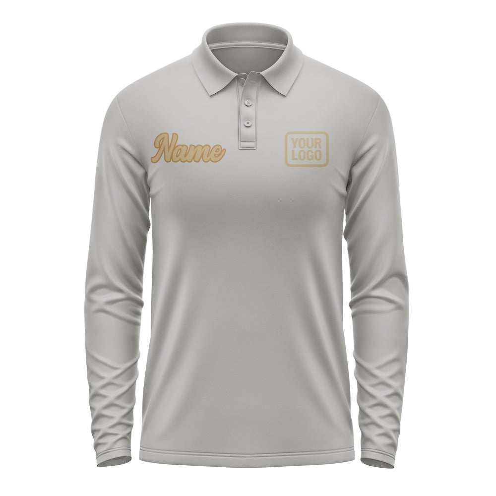 Custom Gray Light Khaki Long Sleeve Polo Shirt