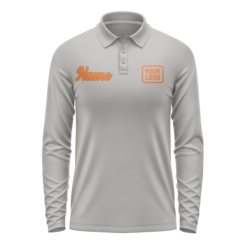 Custom Gray Orange Long Sleeve Polo Shirt