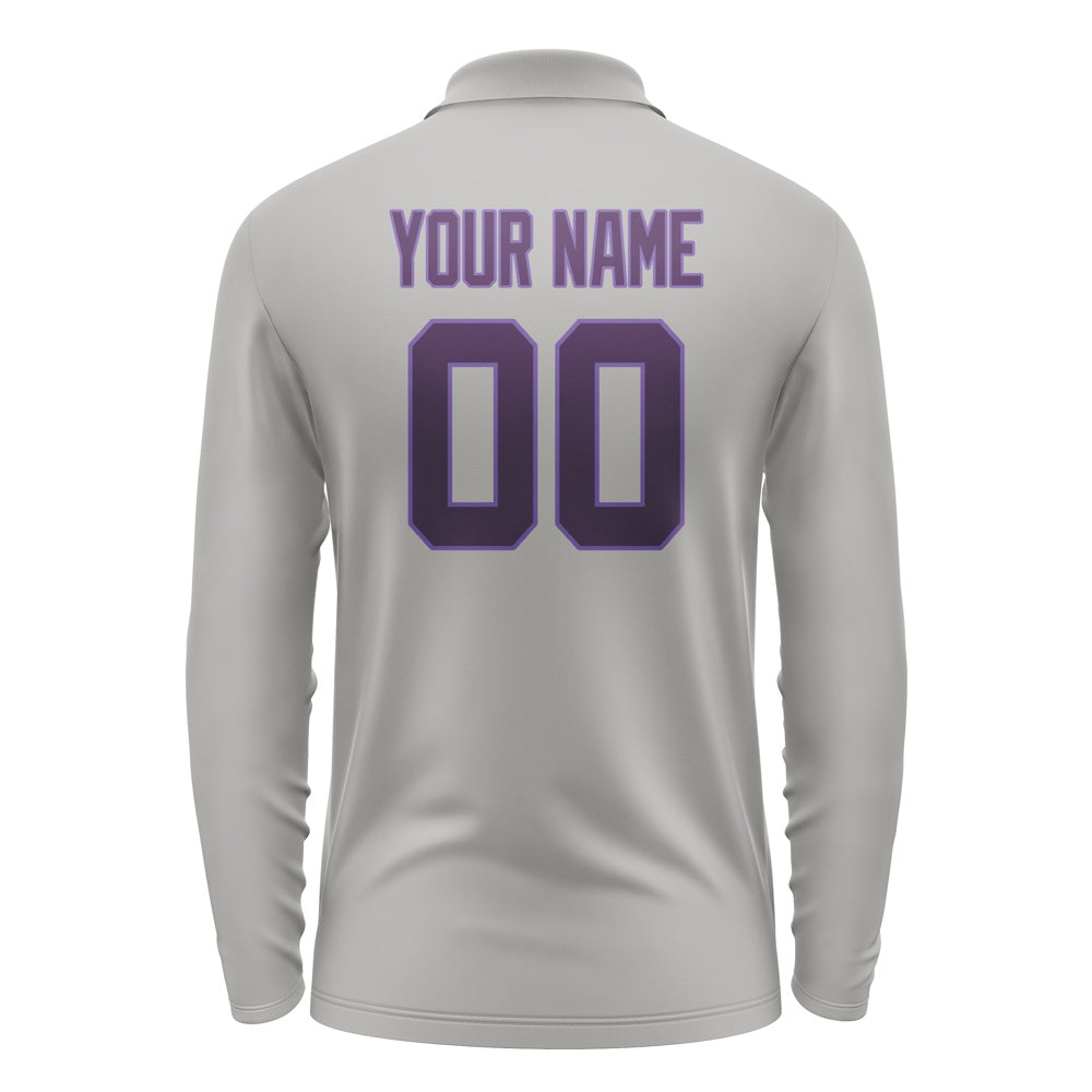 Custom Gray Purple Long Sleeve Polo Shirt