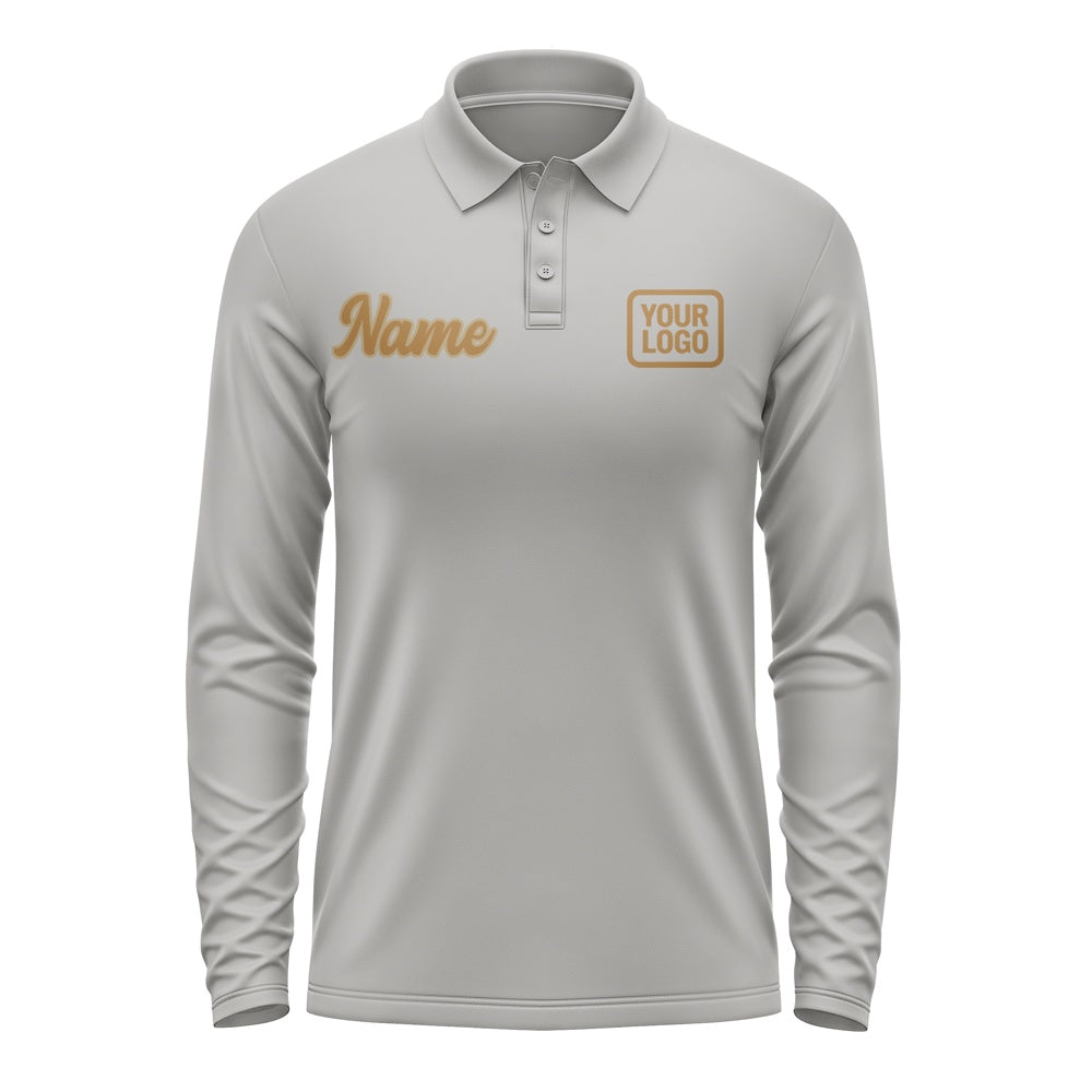 Custom Gray Khaki Long Sleeve Polo Shirt