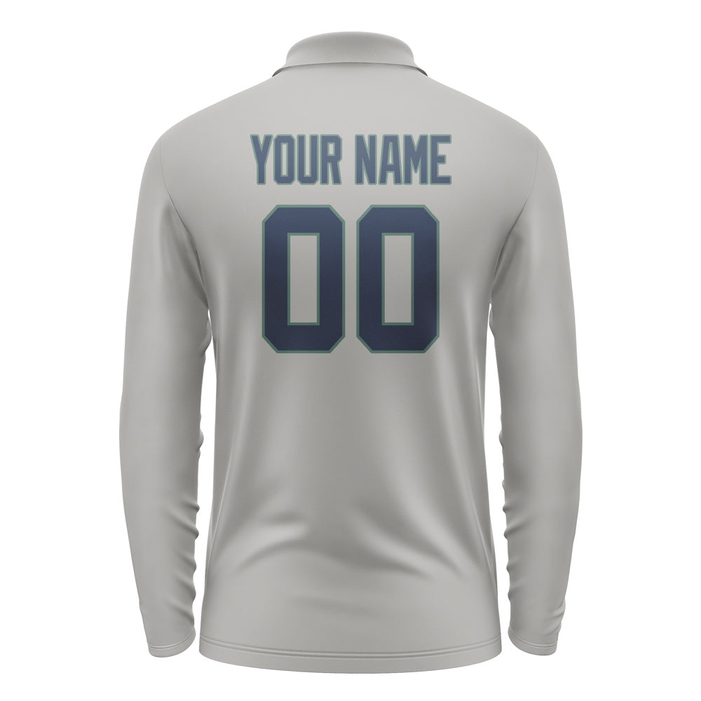 Custom Gray Blue Long Sleeve Polo Shirt