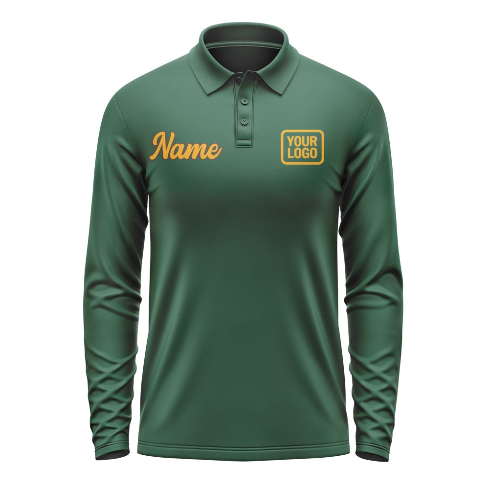 Custom Green Yellow Long Sleeve Polo Shirt