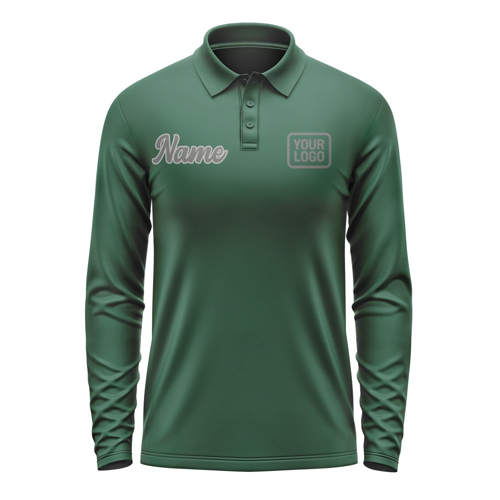 Custom Green Dark Grey Long Sleeve Polo Shirt