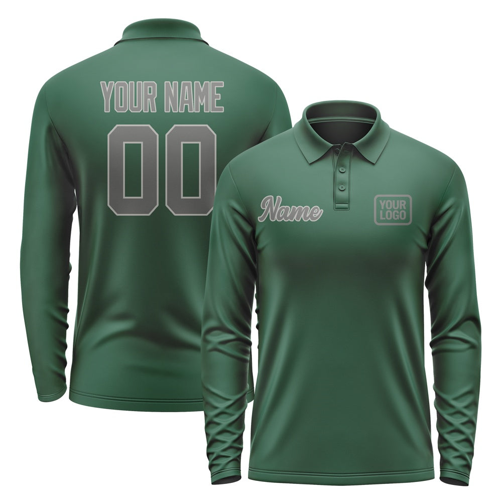 Custom Green Dark Grey Long Sleeve Polo Shirt