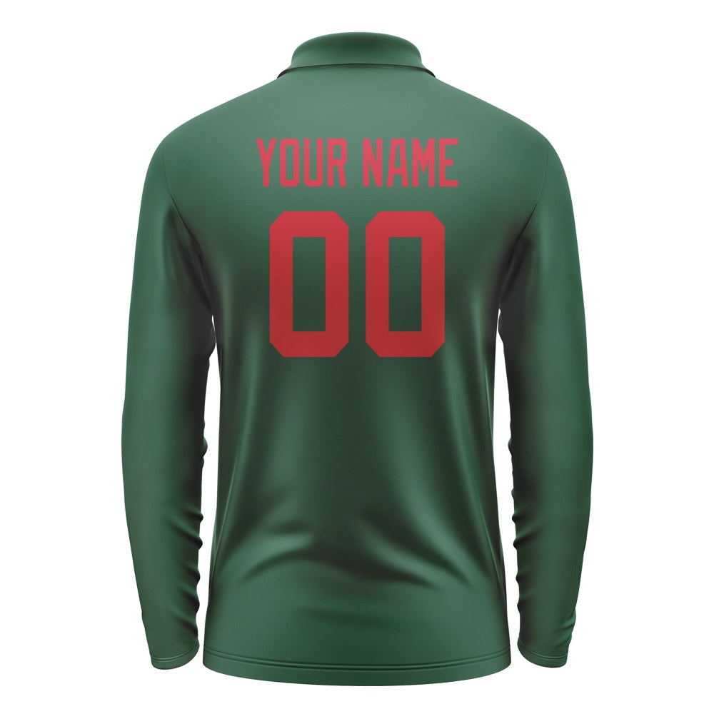 Custom Green Red Long Sleeve Polo Shirt