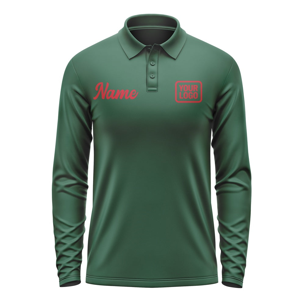 Custom Green Red Long Sleeve Polo Shirt