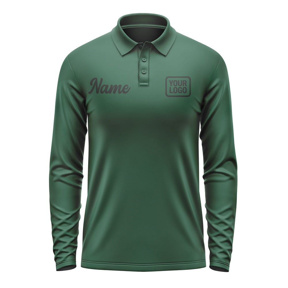 Custom Green Black Long Sleeve Polo Shirt