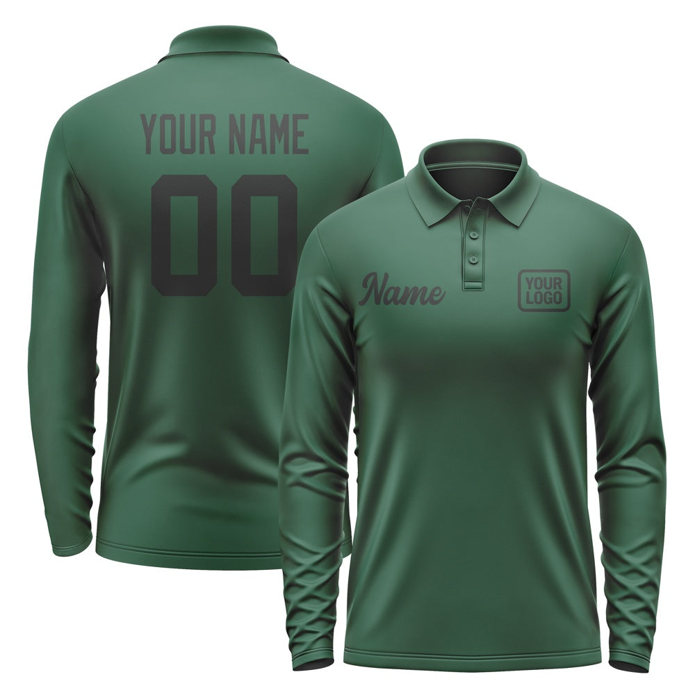 Custom Green Black Long Sleeve Polo Shirt