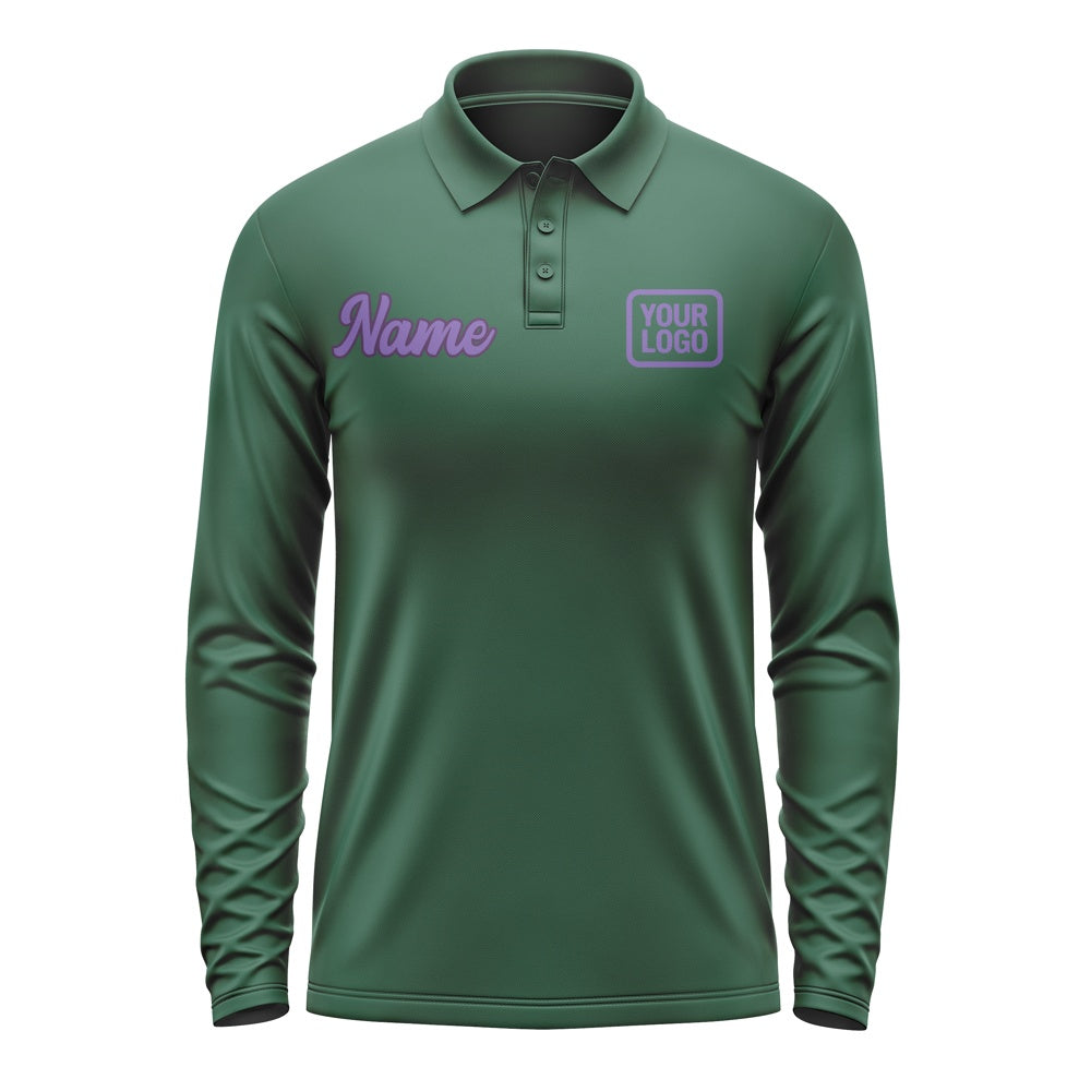 Custom Green Light Purple Long Sleeve Polo Shirt