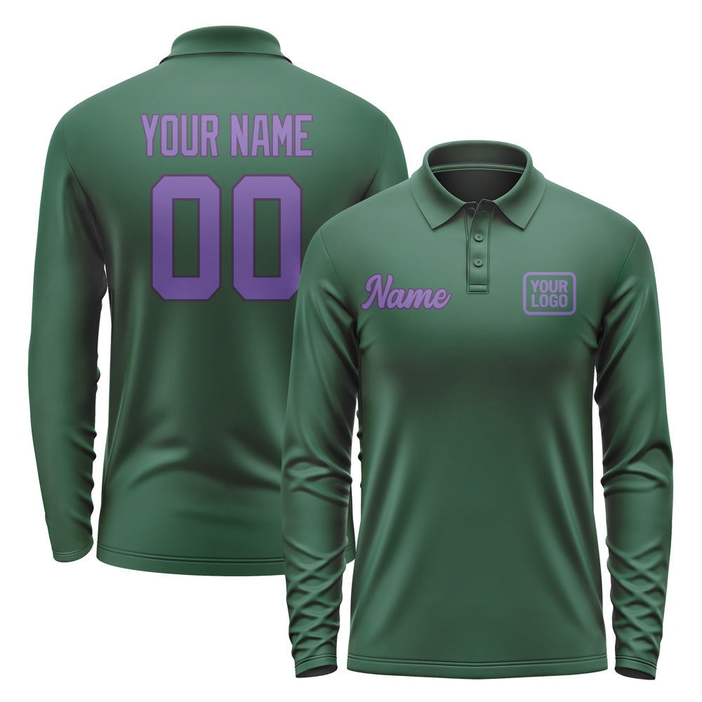 Custom Green Light Purple Long Sleeve Polo Shirt