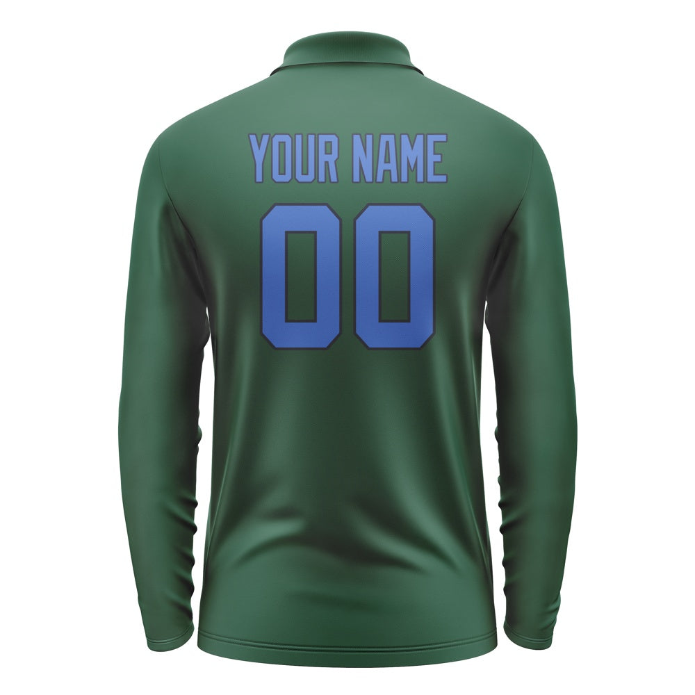 Custom Green Sky Blue Long Sleeve Polo Shirt